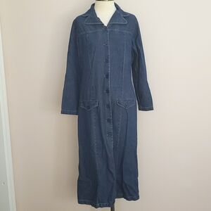 Vintage Blue J. Dark Wash Denim Long Sleeve Collared Dress, Size Medium